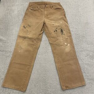 VTG Dickies Carpenter Pants Mens 33x32 (Fits 32x30) Brown Distressed Paint Work